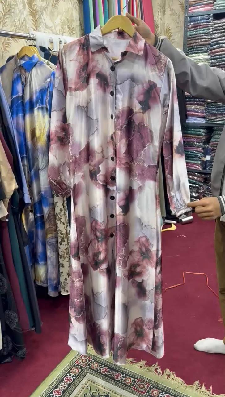 Wardah Printed Front Open Abaya PINK ( New Launch )