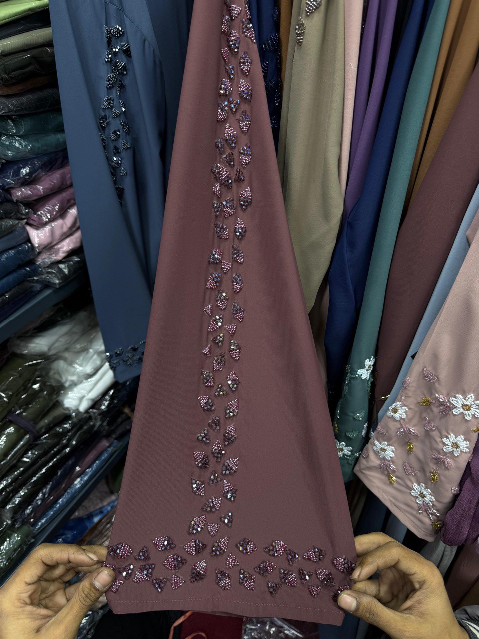 Al-Hana Elegance Front Open Handwork Abaya ( DUSTY PINK )