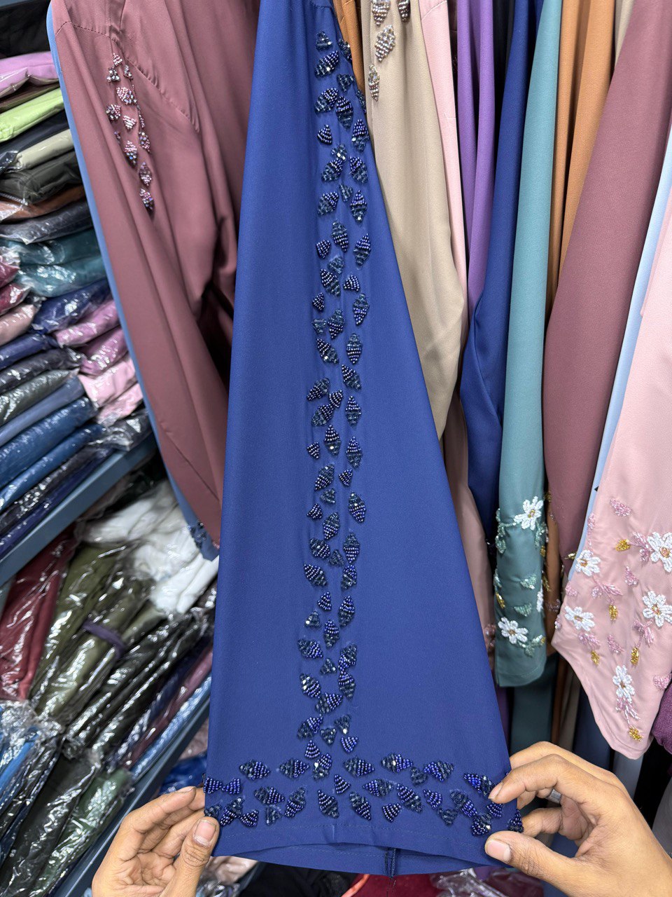 Al-Hana Elegance Front Open Handwork Abaya ( BLUE  )