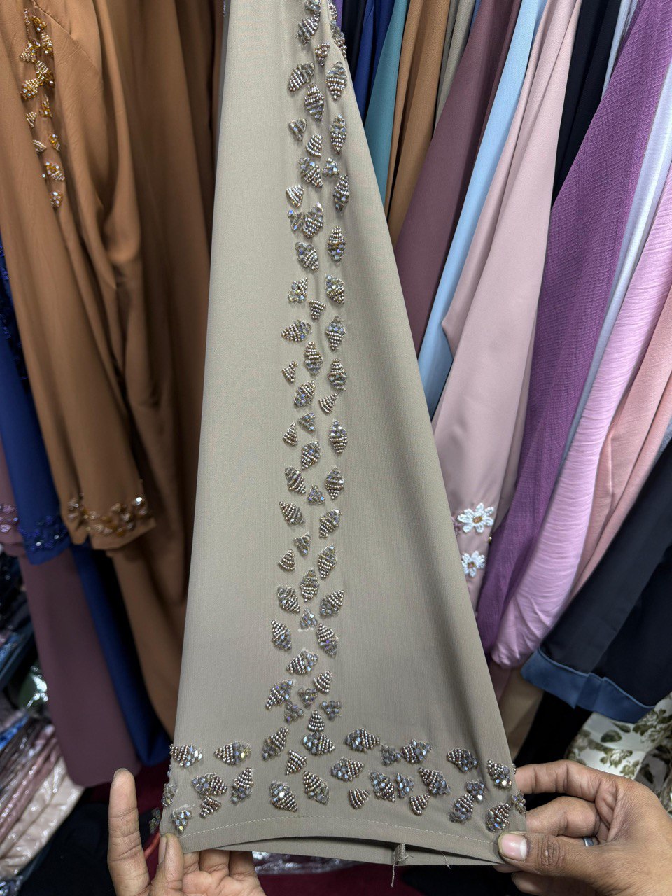 Al-Hana Elegance Front Open Handwork Abaya ( CAMEL BROWN )