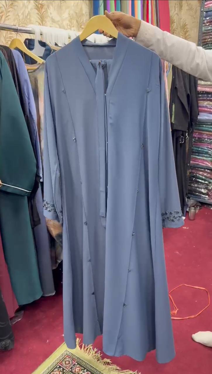 Al-Hana Elegance Front Open Handwork Abaya ( GRAY )