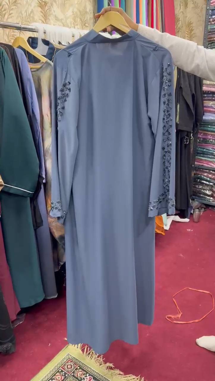 Al-Hana Elegance Front Open Handwork Abaya ( GRAY )