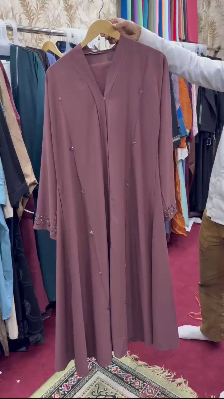 Al-Hana Elegance Front Open Handwork Abaya ( DUSTY PINK )