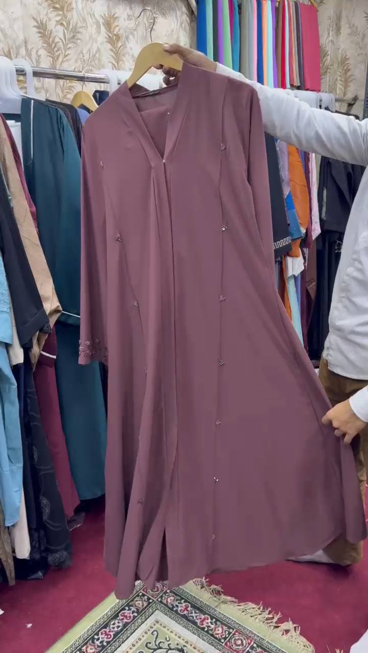 Al-Hana Elegance Front Open Handwork Abaya ( DUSTY PINK )