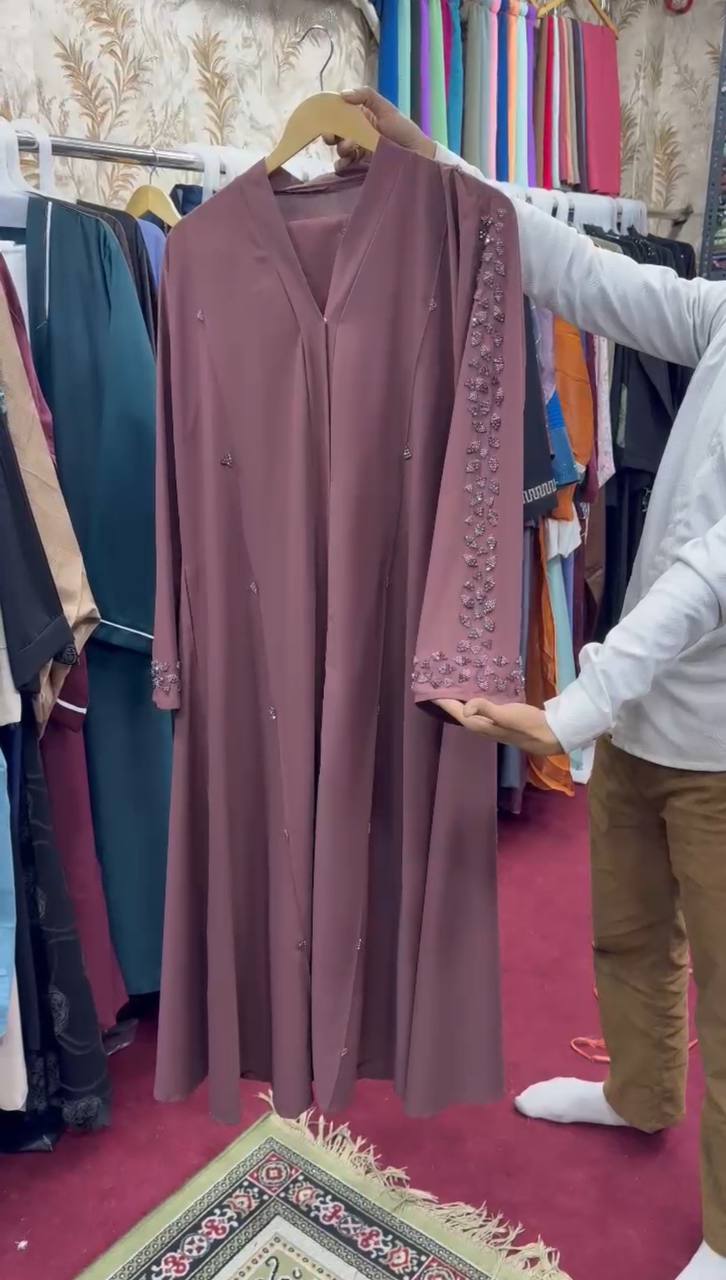 Al-Hana Elegance Front Open Handwork Abaya ( DUSTY PINK )