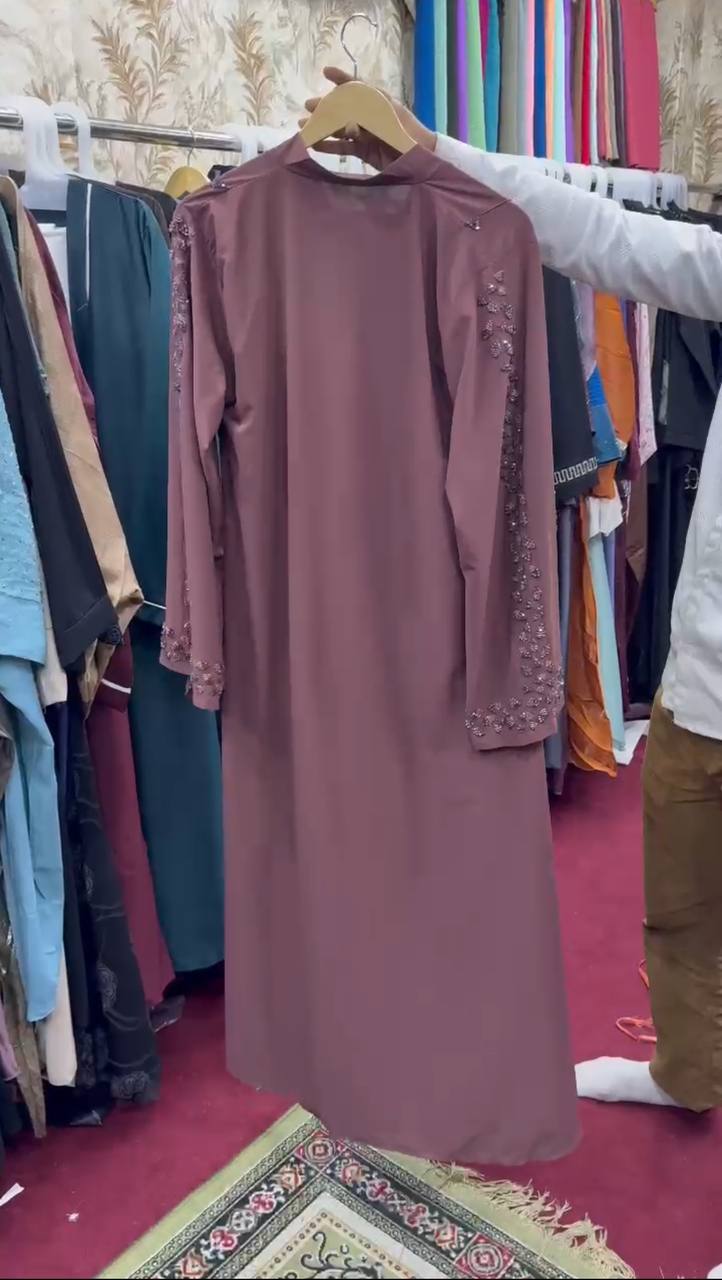 Al-Hana Elegance Front Open Handwork Abaya ( DUSTY PINK )