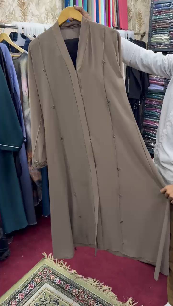 Al-Hana Elegance Front Open Handwork Abaya ( CAMEL BROWN )