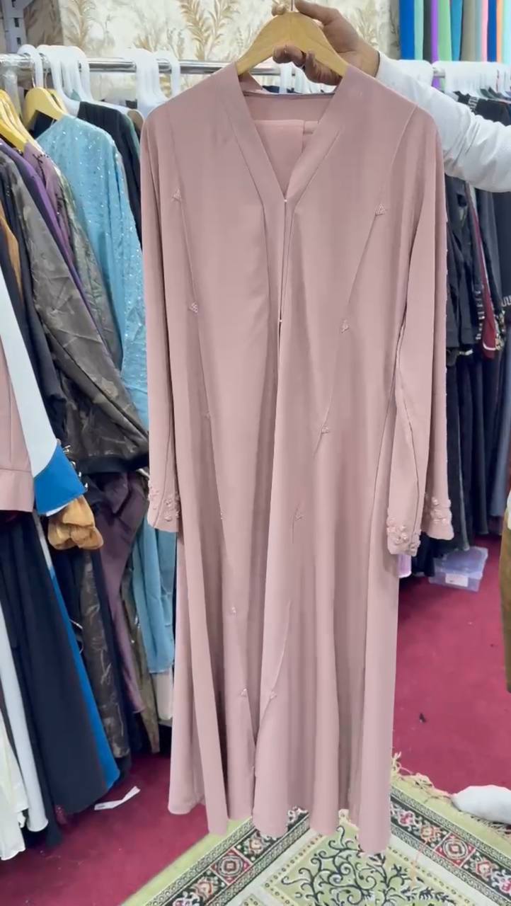 Al-Hana Elegance Front Open Handwork Abaya ( PEACH )