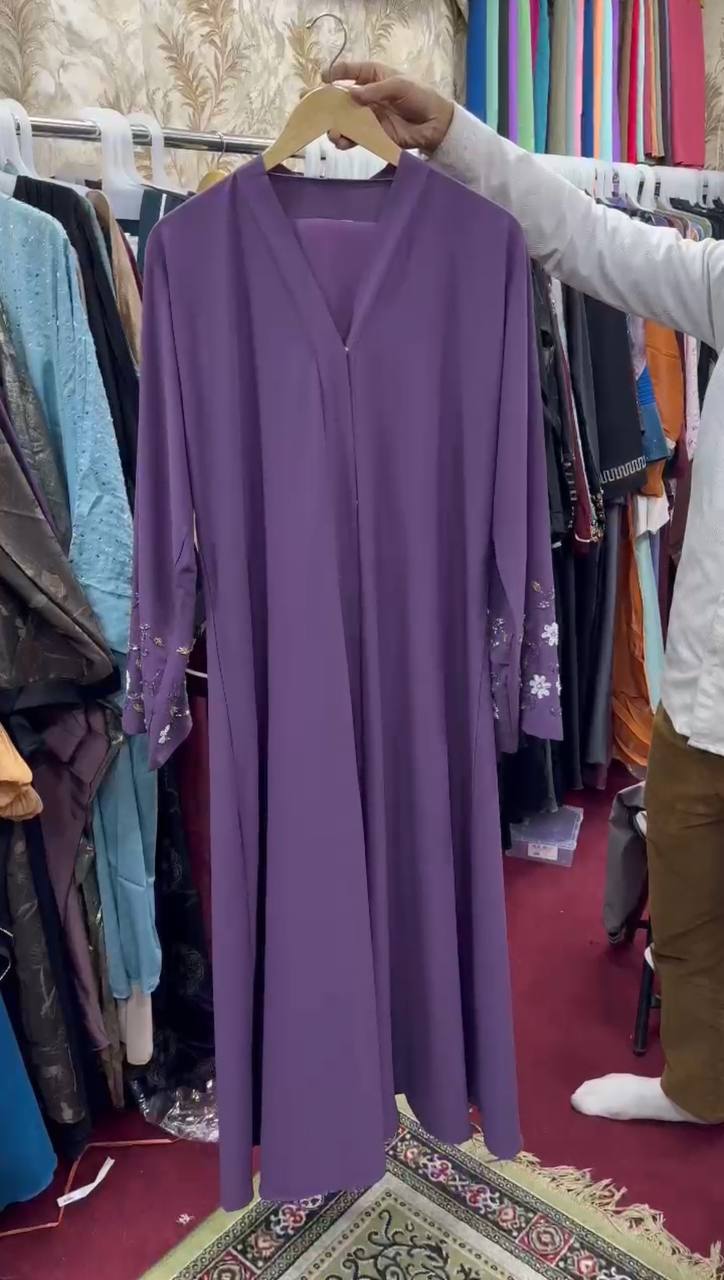 Al-Kousar Korean Front Open Handwork Abaya LAVENDER ( NEW LAUNCH )