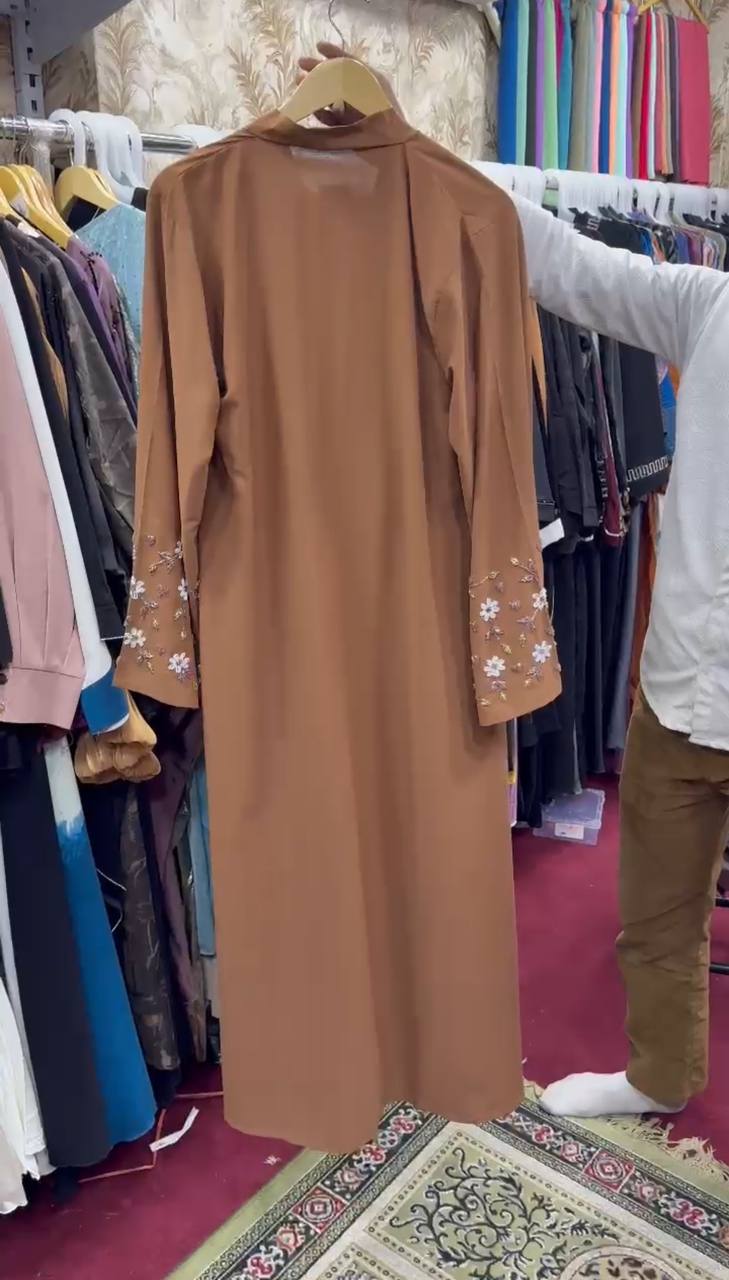 Al-Kousar Korean Front Open Handwork Abaya COPPER ( NEW LAUNCH )