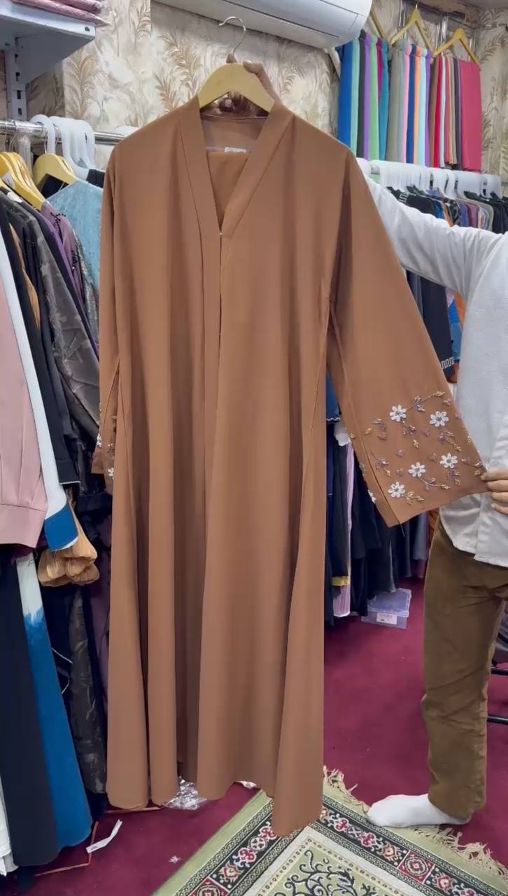 Al-Kousar Korean Front Open Handwork Abaya COPPER ( NEW LAUNCH )