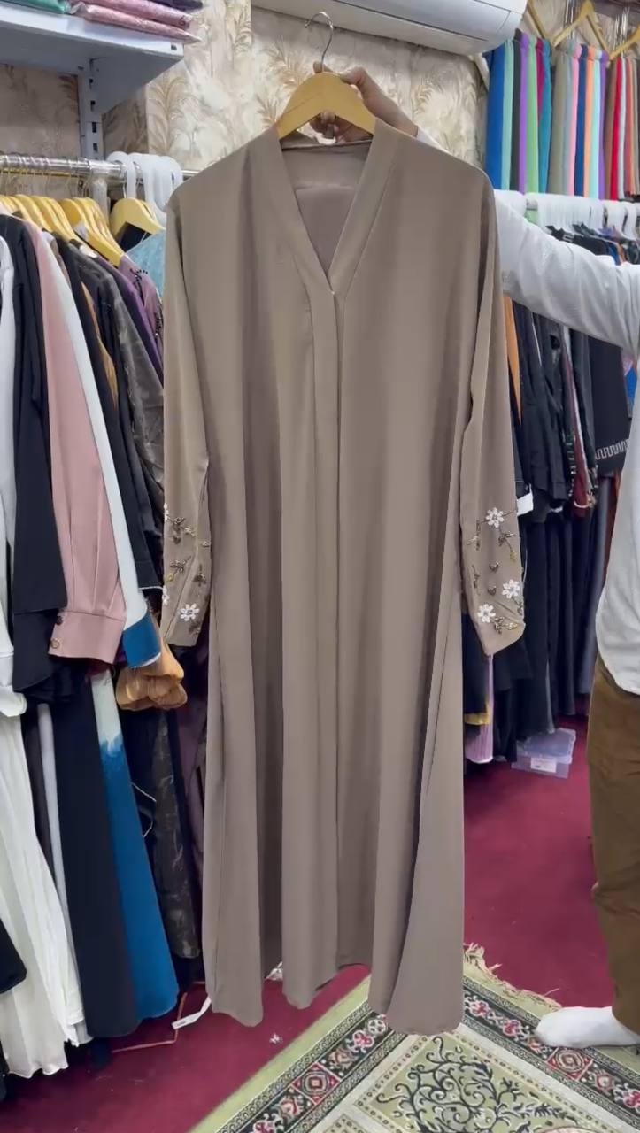 Al-Kousar Korean Front Open Handwork Abaya NUDE ( NEW LAUNCH )