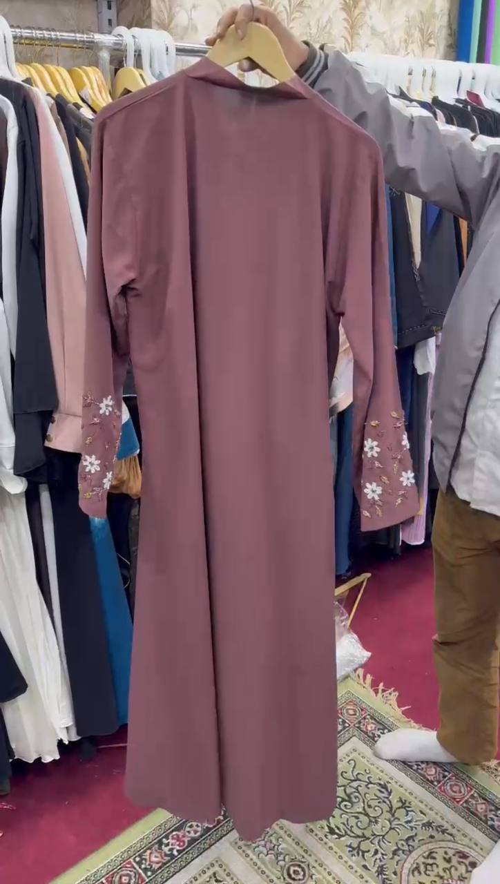 Al-Kousar Korean Front Open Handwork Abaya DUSTY PINK ( NEW LAUNCH )