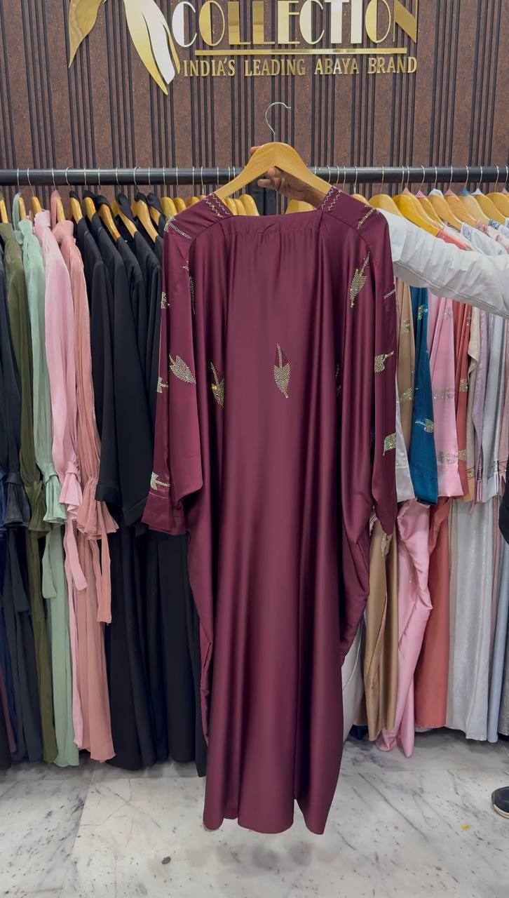 MEHVISH STONE WORK KAFTAN ABAYA | MAROON