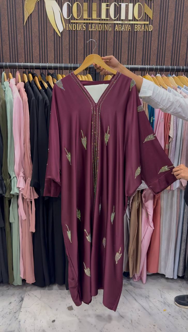 MEHVISH STONE WORK KAFTAN ABAYA | MAROON
