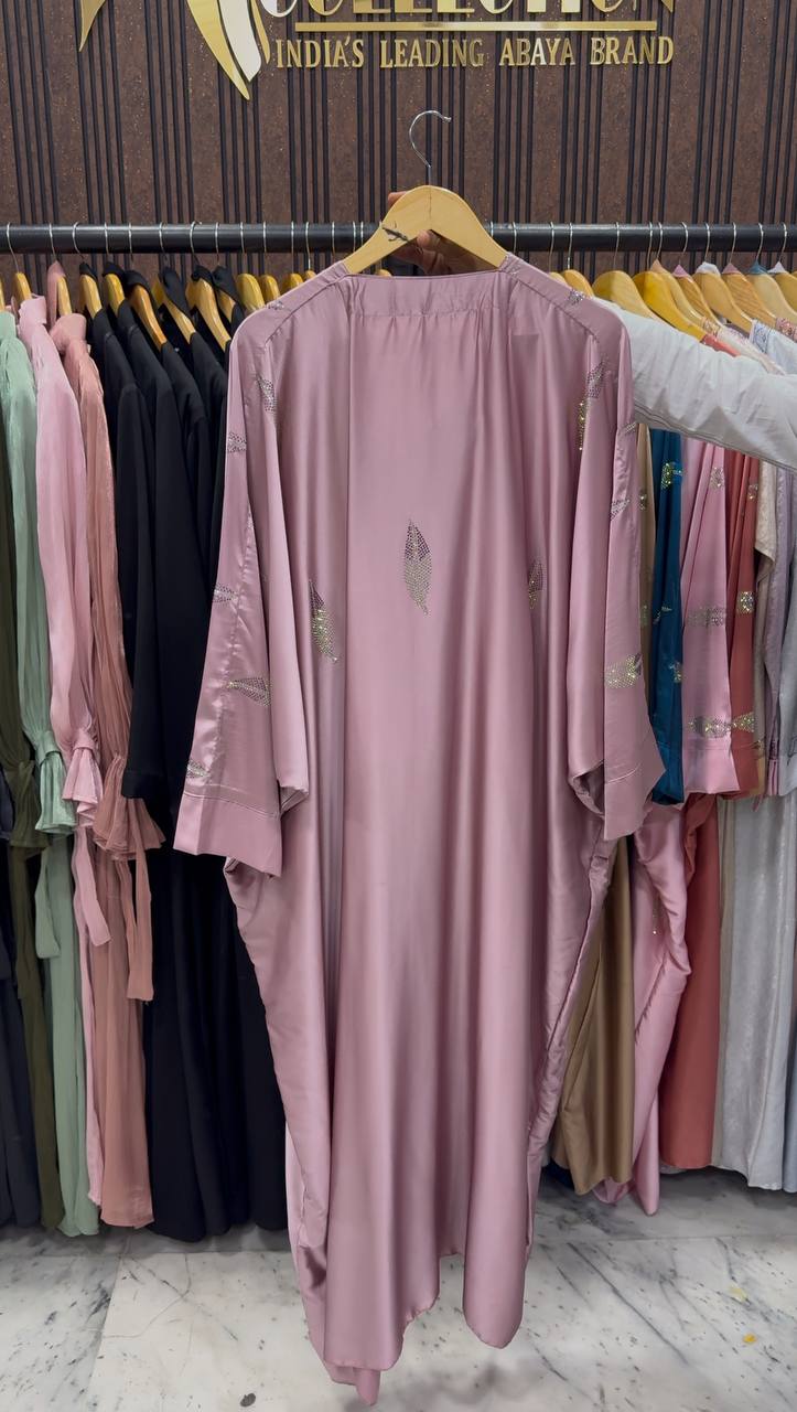 MEHVISH STONE WORK KAFTAN ABAYA | MAUVE PINK