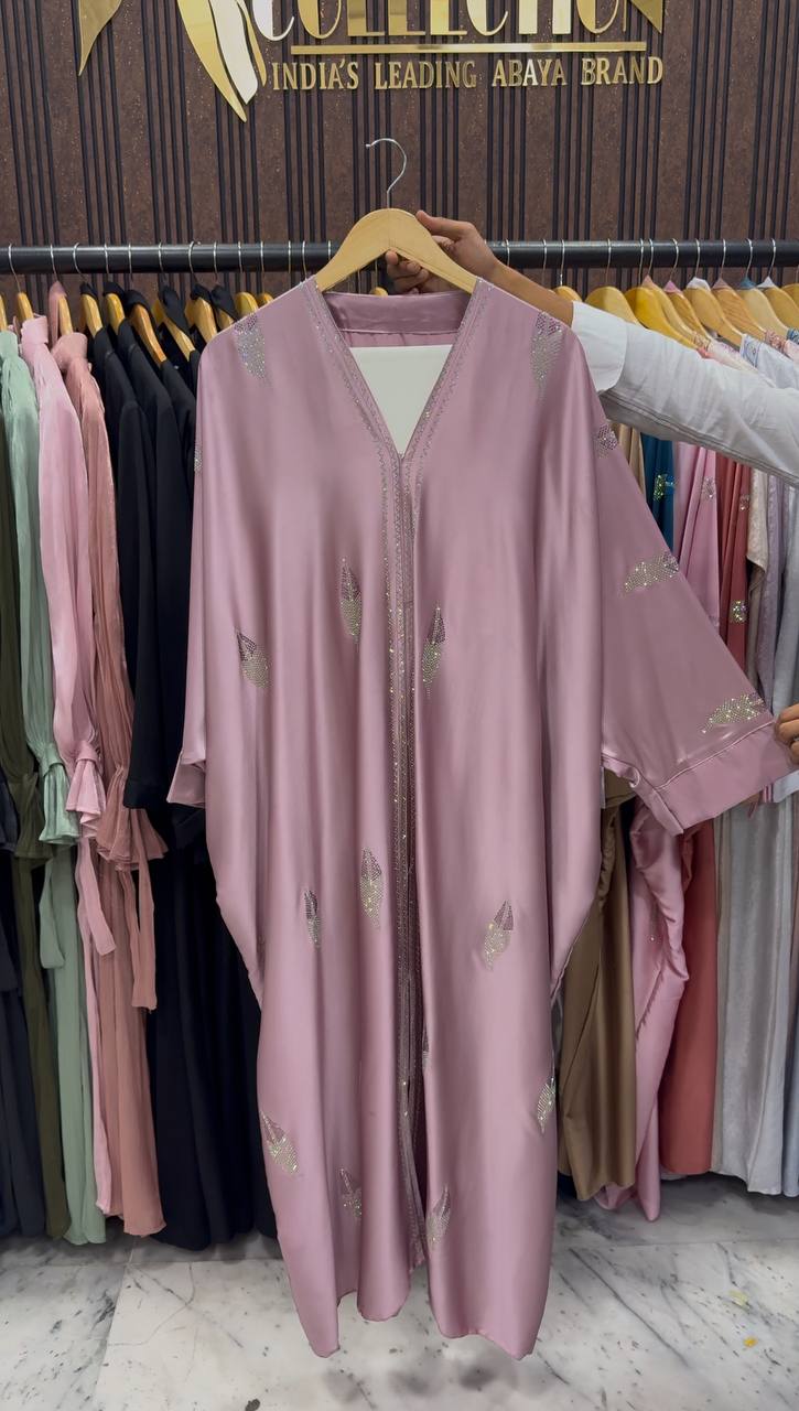 MEHVISH STONE WORK KAFTAN ABAYA | MAUVE PINK