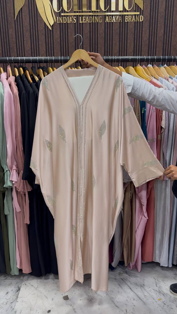 MEHVISH STONE WORK KAFTAN ABAYA | NUDE
