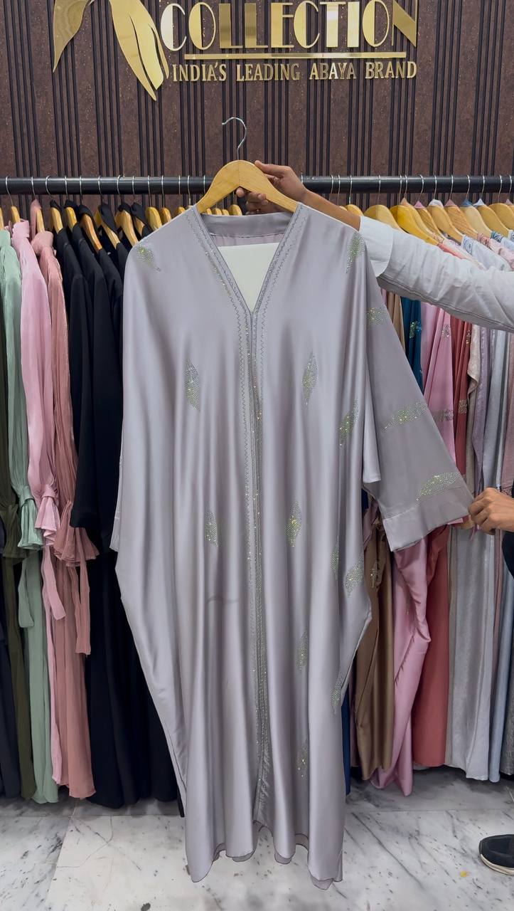 MEHVISH STONE WORK KAFTAN ABAYA | GRAY