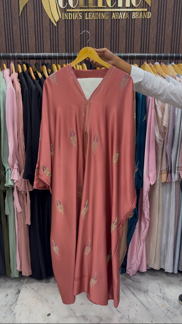 MEHVISH STONE WORK KAFTAN ABAYA | PEACH