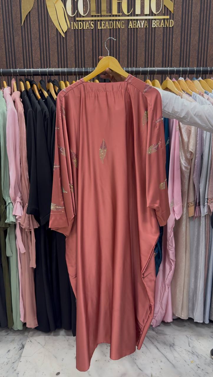 MEHVISH STONE WORK KAFTAN ABAYA | PEACH