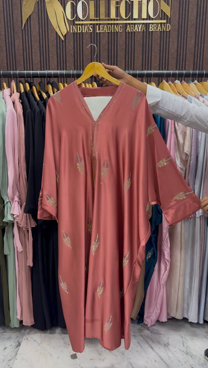 MEHVISH STONE WORK KAFTAN ABAYA | PEACH