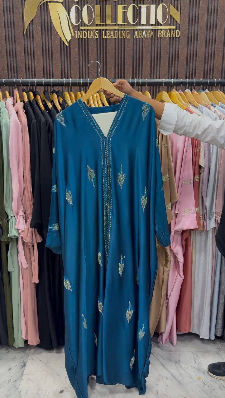 MEHVISH STONE WORK KAFTAN ABAYA | TEAL
