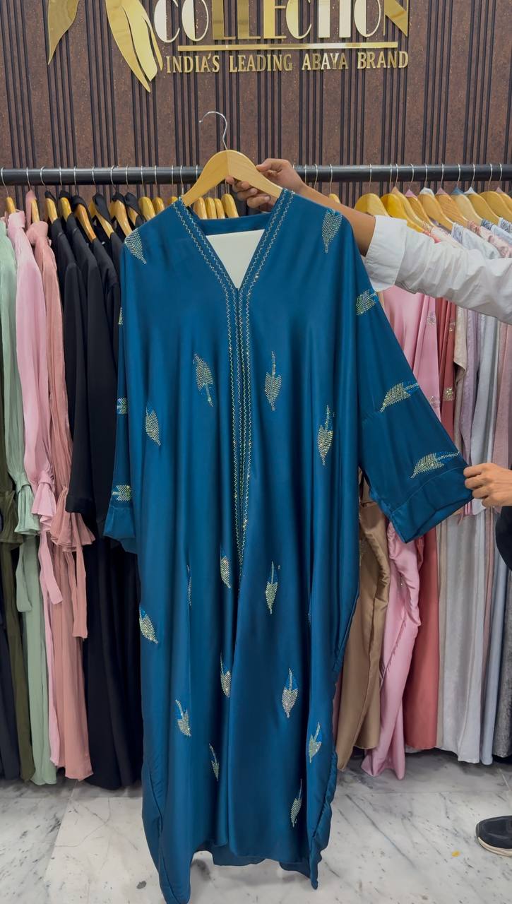 MEHVISH STONE WORK KAFTAN ABAYA | TEAL