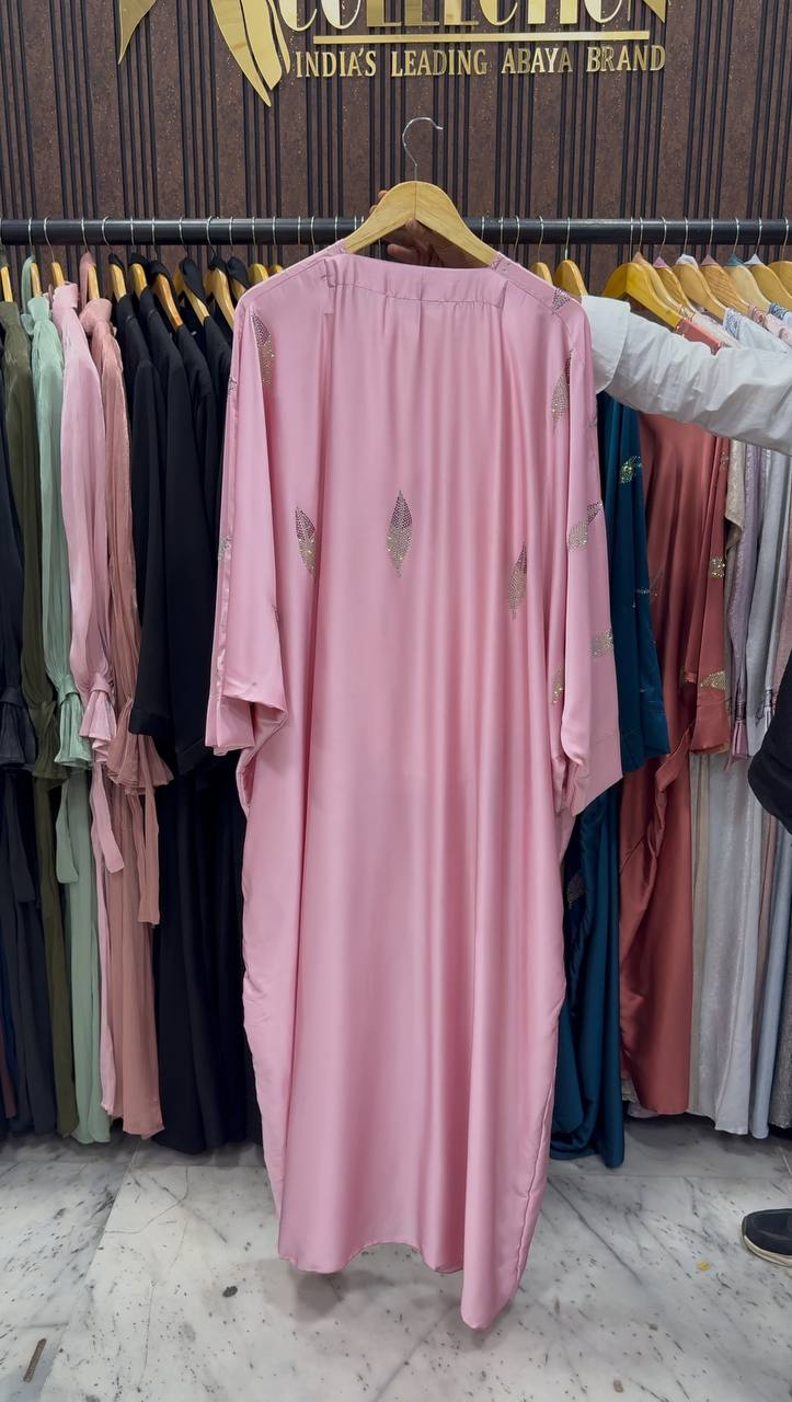MEHVISH STONE WORK KAFTAN ABAYA | PINK