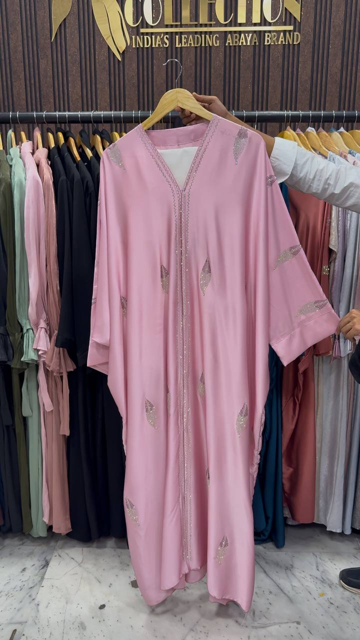 MEHVISH STONE WORK KAFTAN ABAYA | PINK