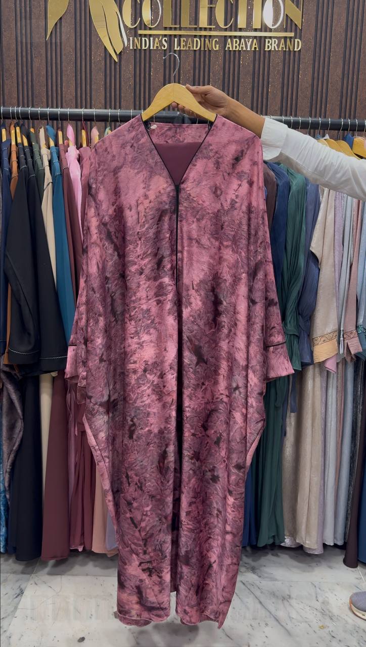 AAYMA PRINTED KAFTAN ABAYA | DARK PINK