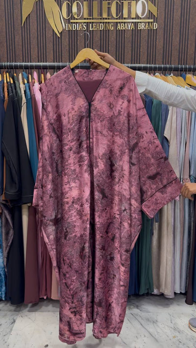 AAYMA PRINTED KAFTAN ABAYA | DARK PINK
