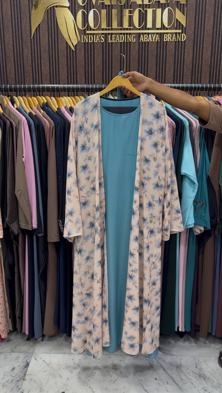 SADAF DOUBLE SHRUG ABAYA | SKY BLUE