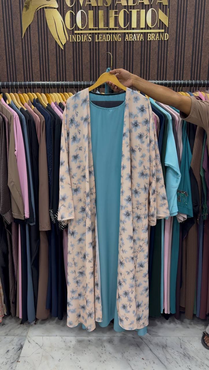 SADAF DOUBLE SHRUG ABAYA | SKY BLUE