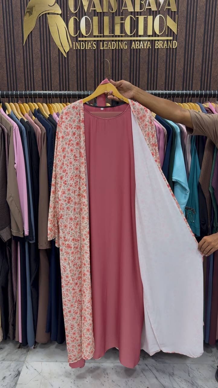 SADAF DOUBLE SHRUG ABAYA | PINK