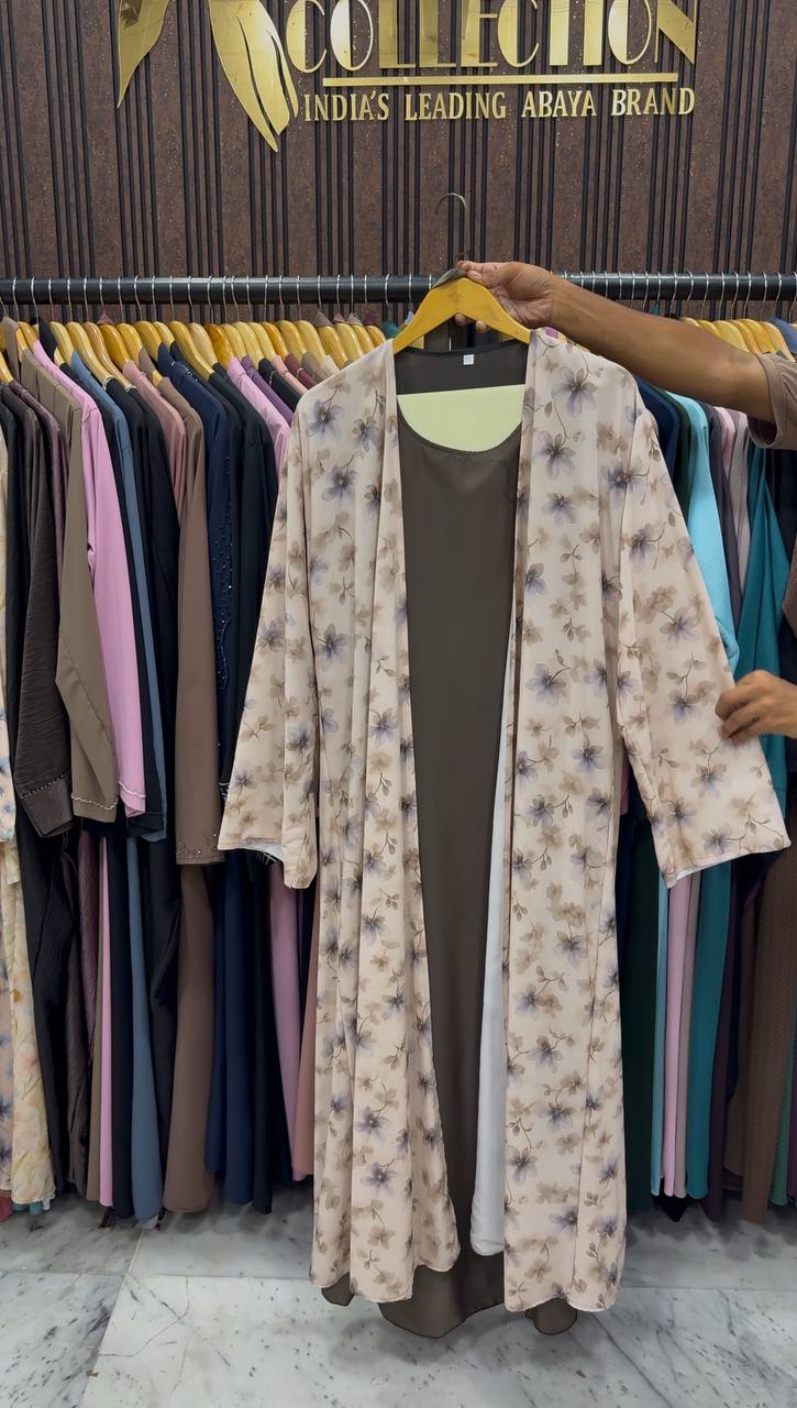 SADAF DOUBLE SHRUG ABAYA | COFFEE