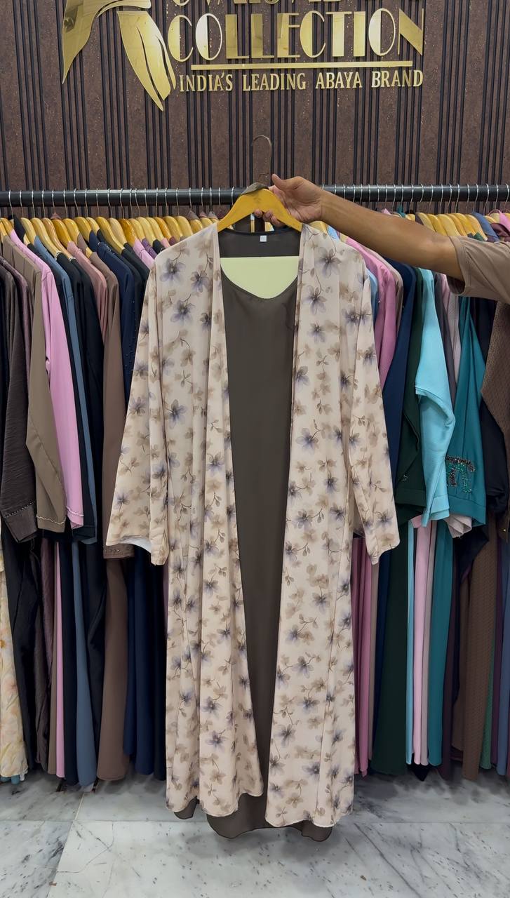 SADAF DOUBLE SHRUG ABAYA | COFFEE