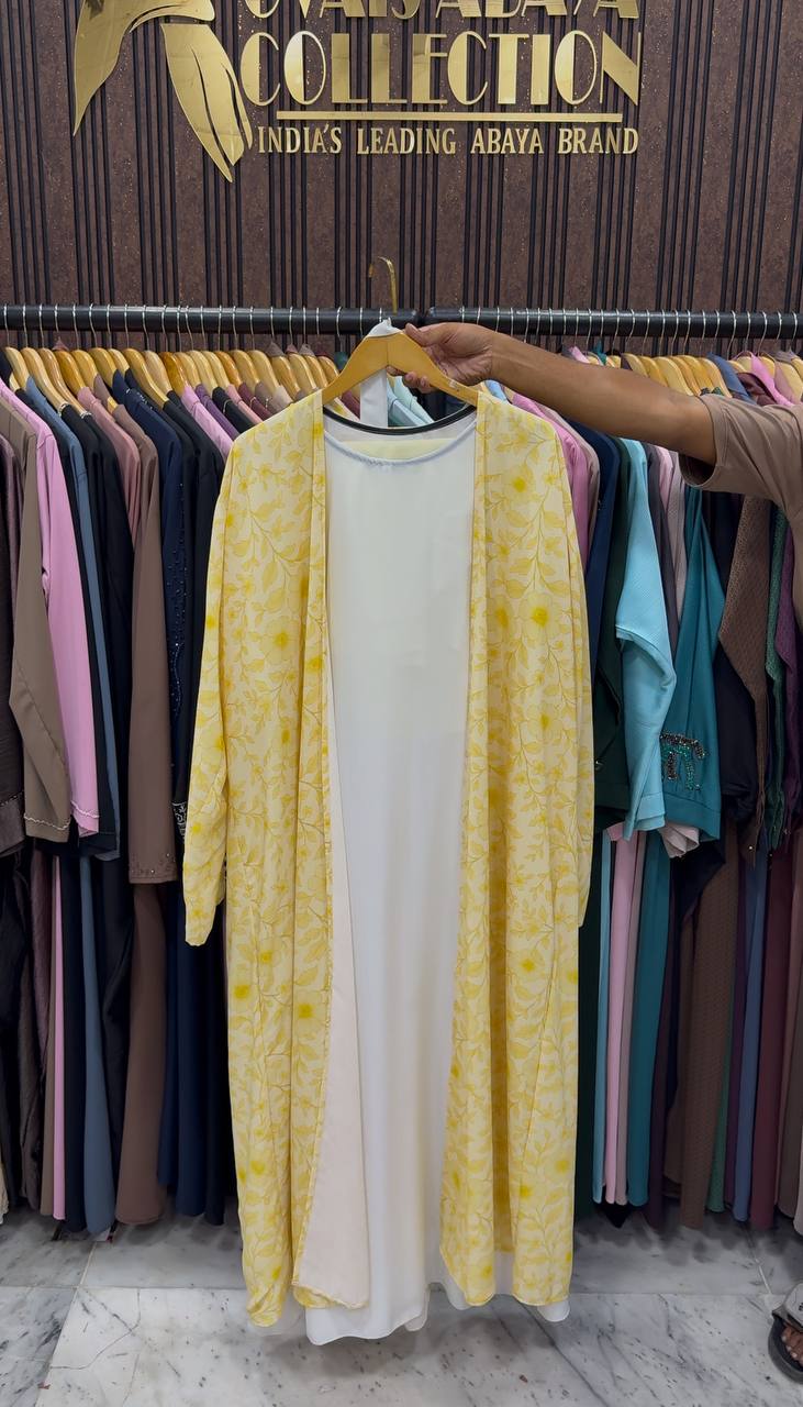 SADAF DOUBLE SHRUG ABAYA | YELLOW