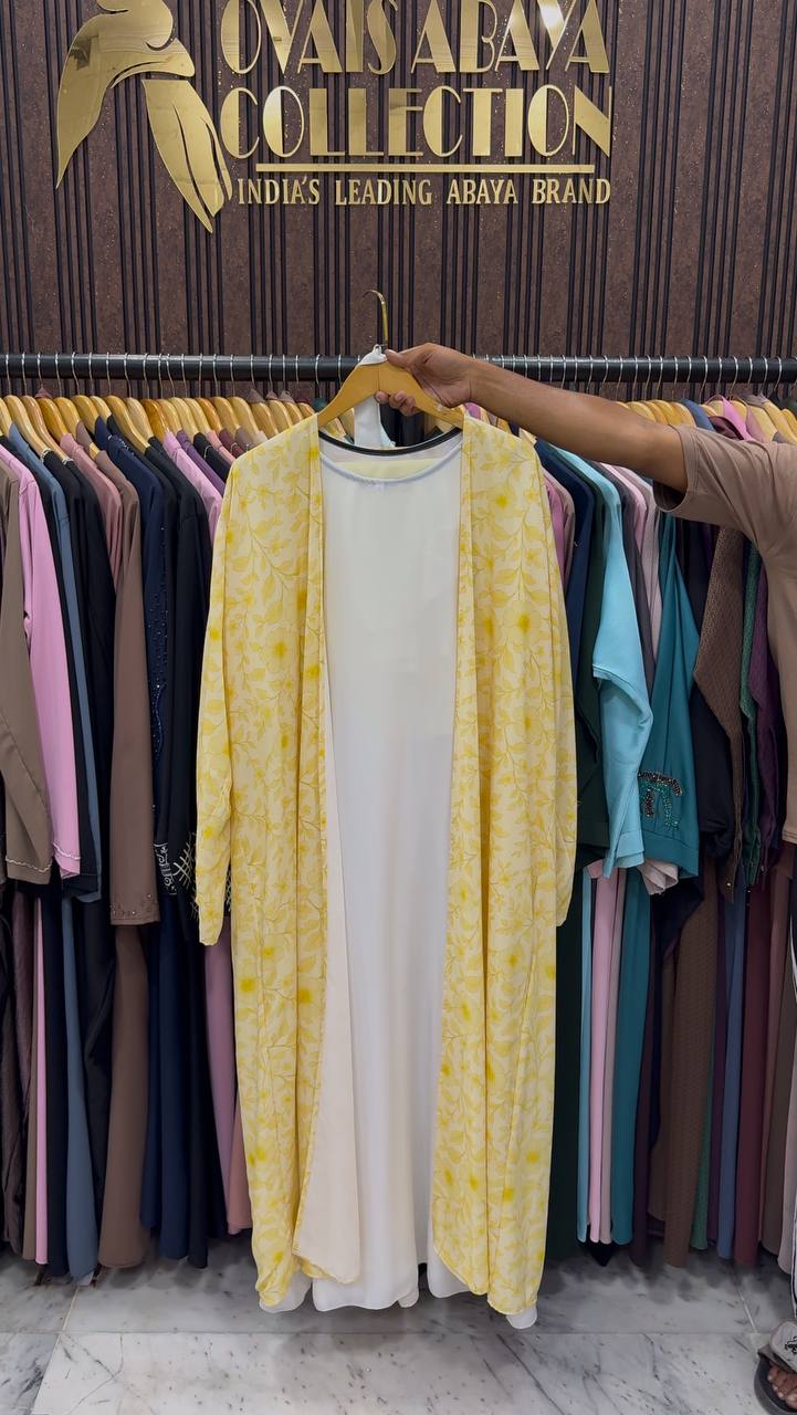 SADAF DOUBLE SHRUG ABAYA | YELLOW