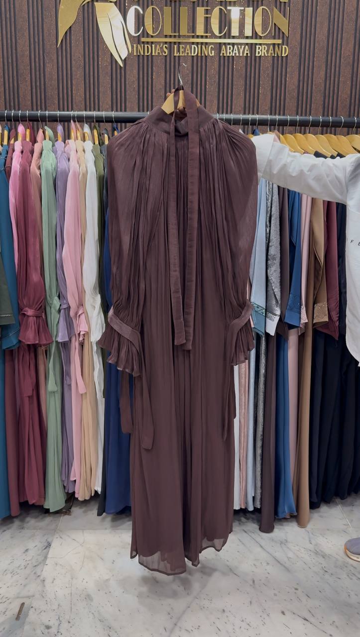 NAGMA ORGANZA CAP ABAYA | BROWN