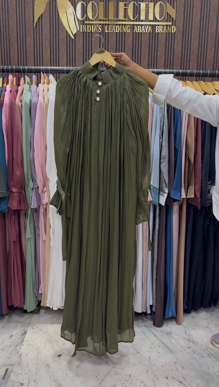 NAGMA ORGANZA CAP ABAYA | OLIVE