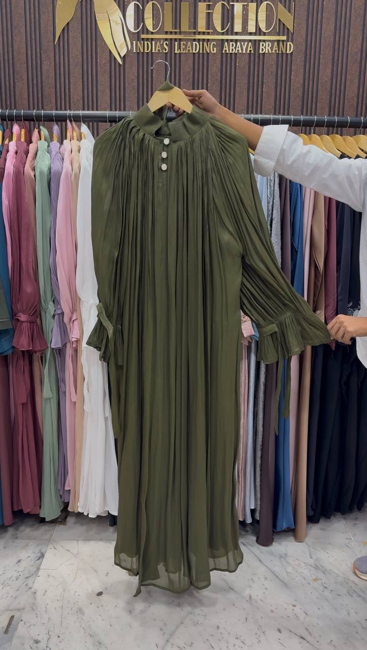 NAGMA ORGANZA CAP ABAYA | OLIVE