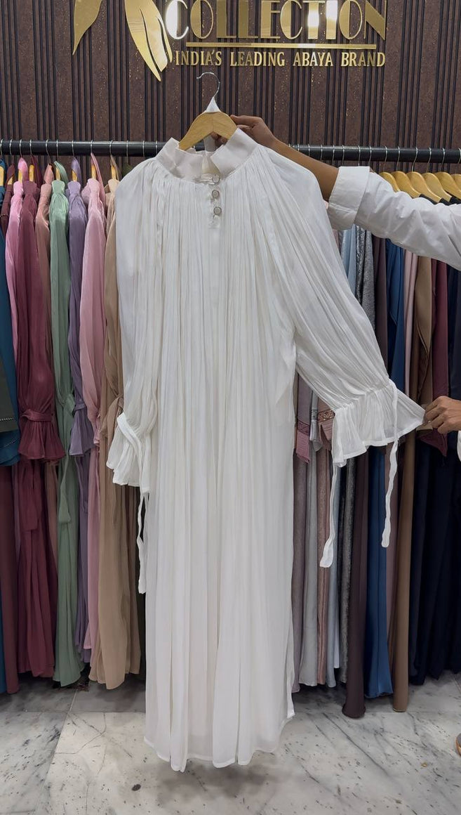 NAGMA ORGANZA CAP ABAYA | WHITE