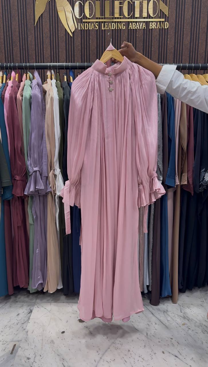 NAGMA ORGANZA CAP ABAYA | BABY PINK