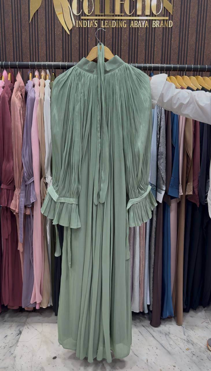 NAGMA ORGANZA CAP ABAYA | SEA GREEN