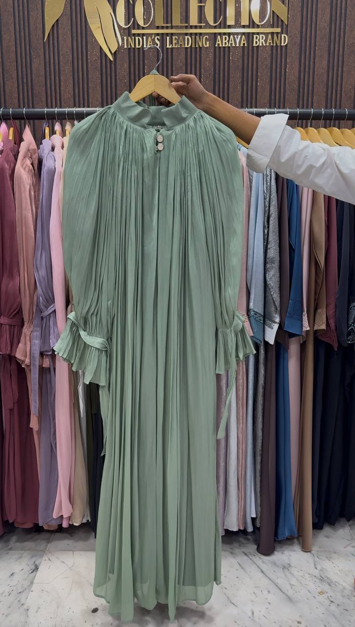 NAGMA ORGANZA CAP ABAYA | SEA GREEN