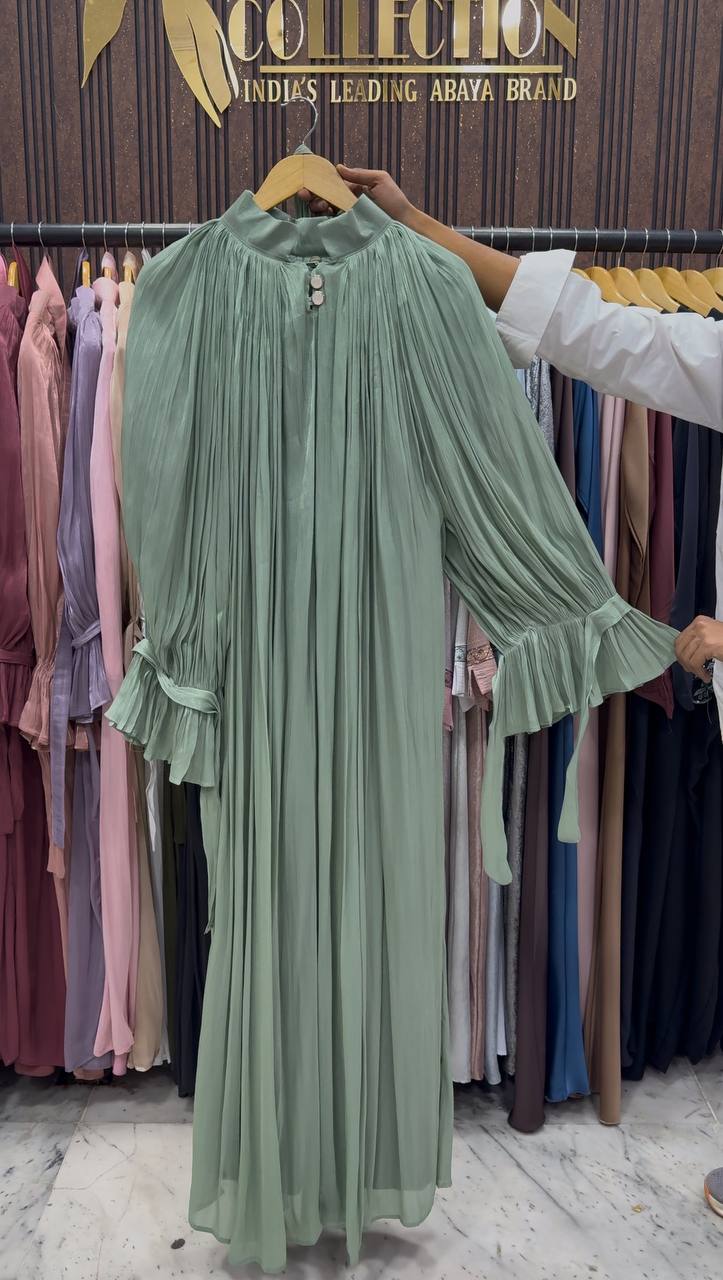 NAGMA ORGANZA CAP ABAYA | SEA GREEN