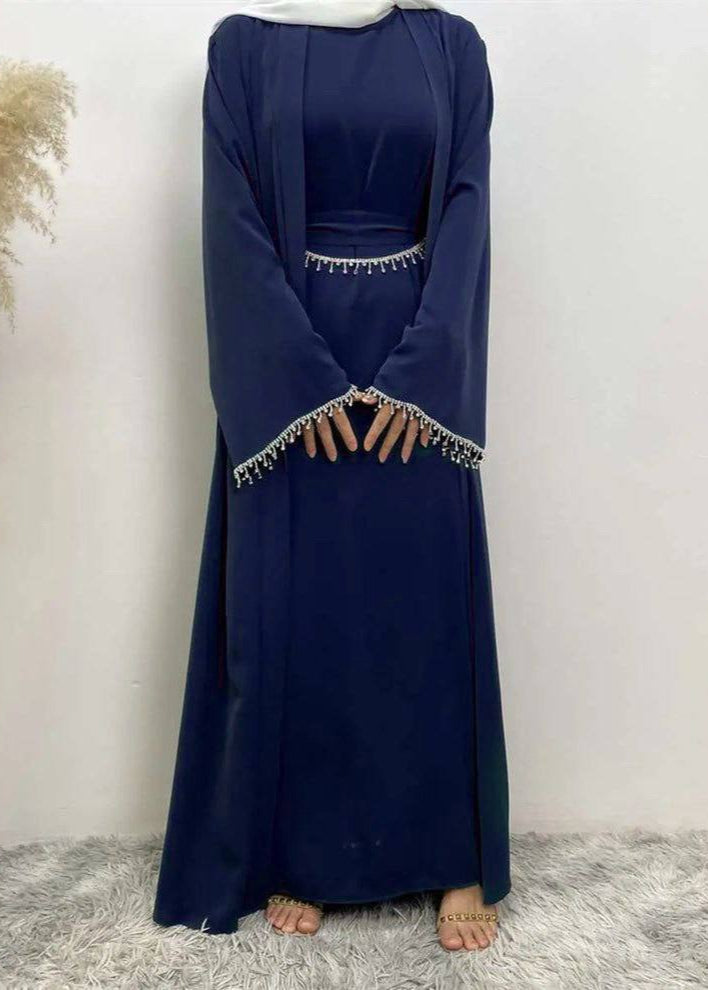 Saffia Imported Double Shrug Lace Abaya - NAVY BLUE