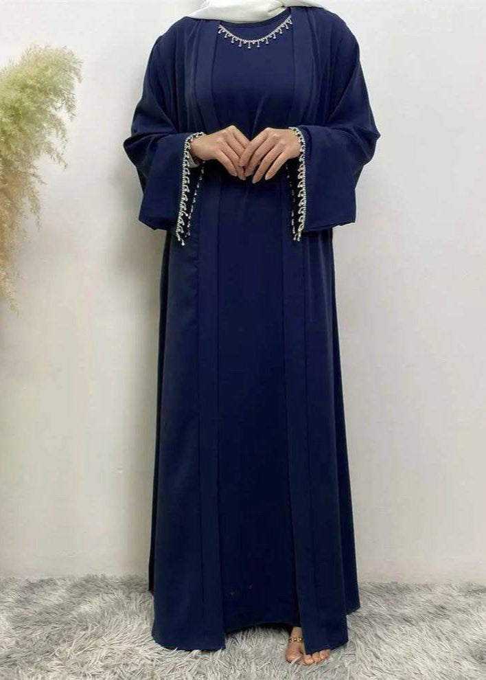 Saffia Imported Double Shrug Lace Abaya - NAVY BLUE