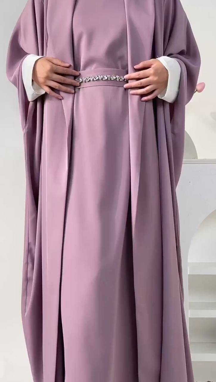 MAIZAH DOUBLE SHRUG ABAYA | PINK
